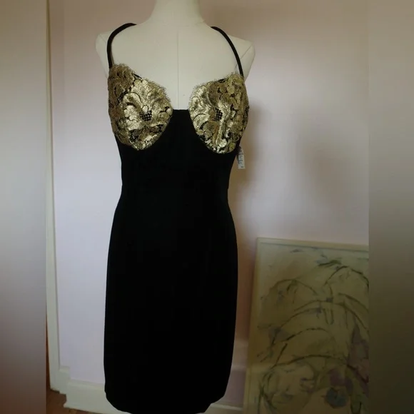 Vintage | Dresses | Velvet Mini Dress With Gold Lam Cups | Poshmark